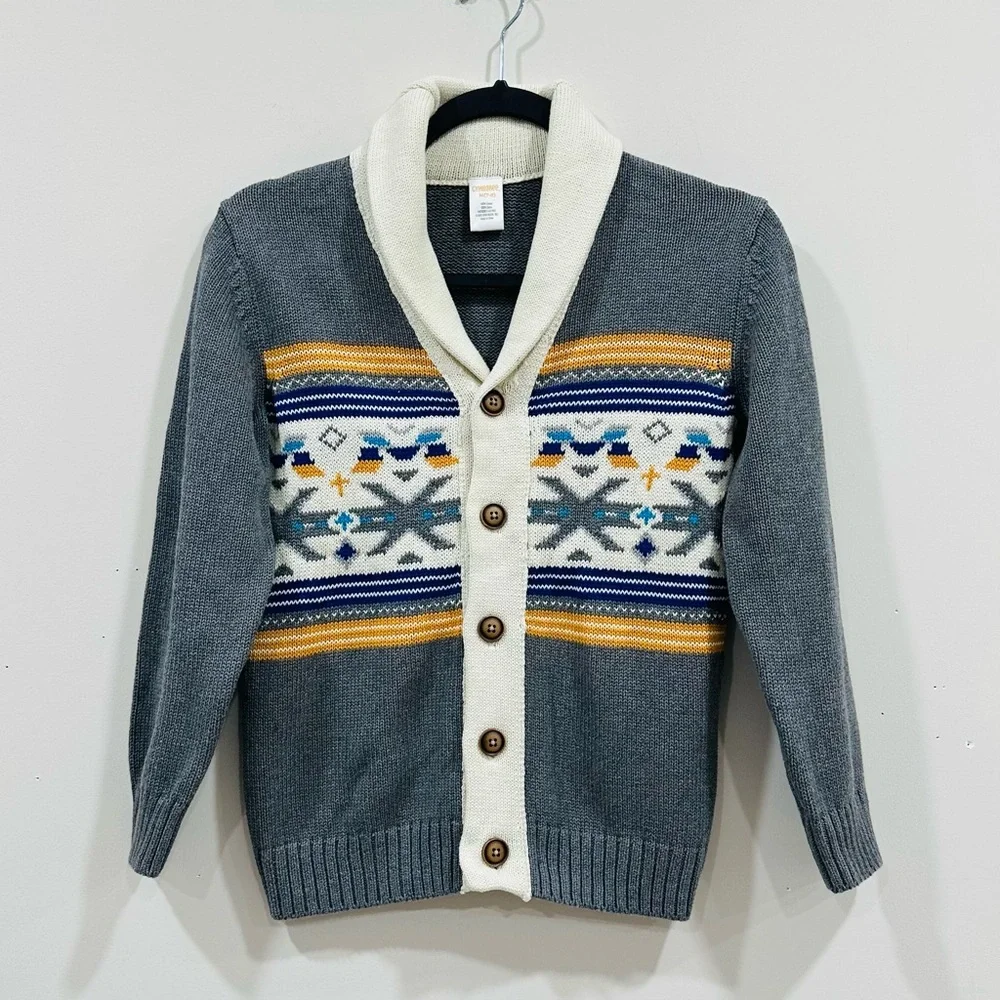 Gymboree Boy's Fair Isle Gray Knit‎ Cardigan Sweater M(7-8)